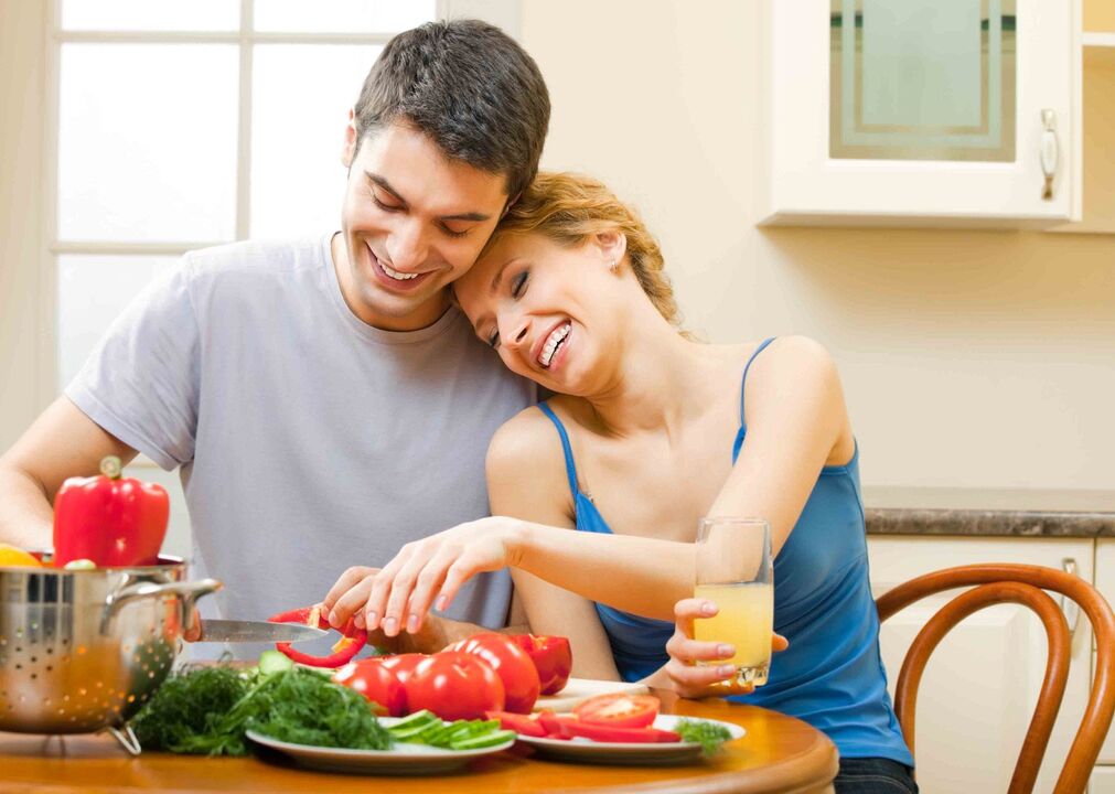 Couple prepares vegetables to increase male potency